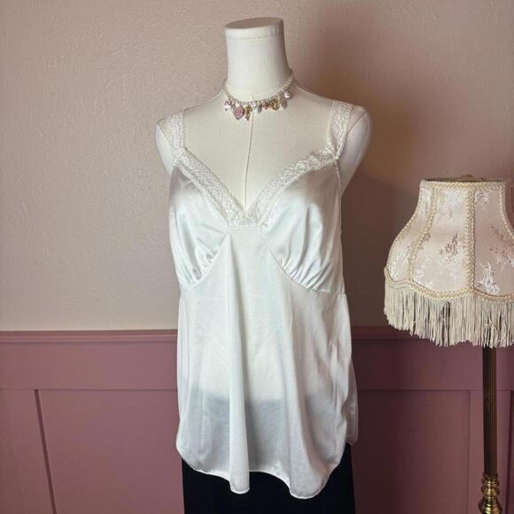 fairy coquette babydoll lace whimsy vtg top cabernet  white sz large nylon